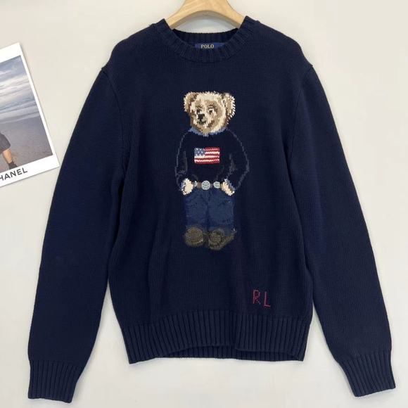Navy Blue Polo Ralph Lauren Bear Sweater - Picture 1 of 8